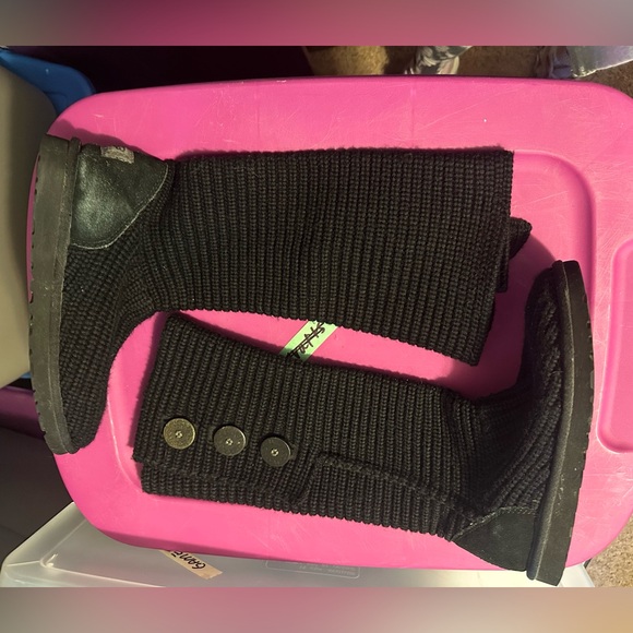 UGG tall sweater 8 Black Knit Button Boots - Picture 2 of 10